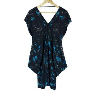 AllSaints Spitalfields Dress 2 Black Blue Floral Drapey Sides Classy Edgy Chic
